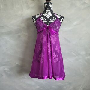 Purple Halter Lace Sheer Chemise Slip Nightie Size XL 💜